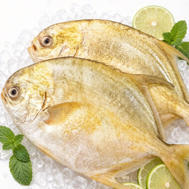 Whole pomfret on ice